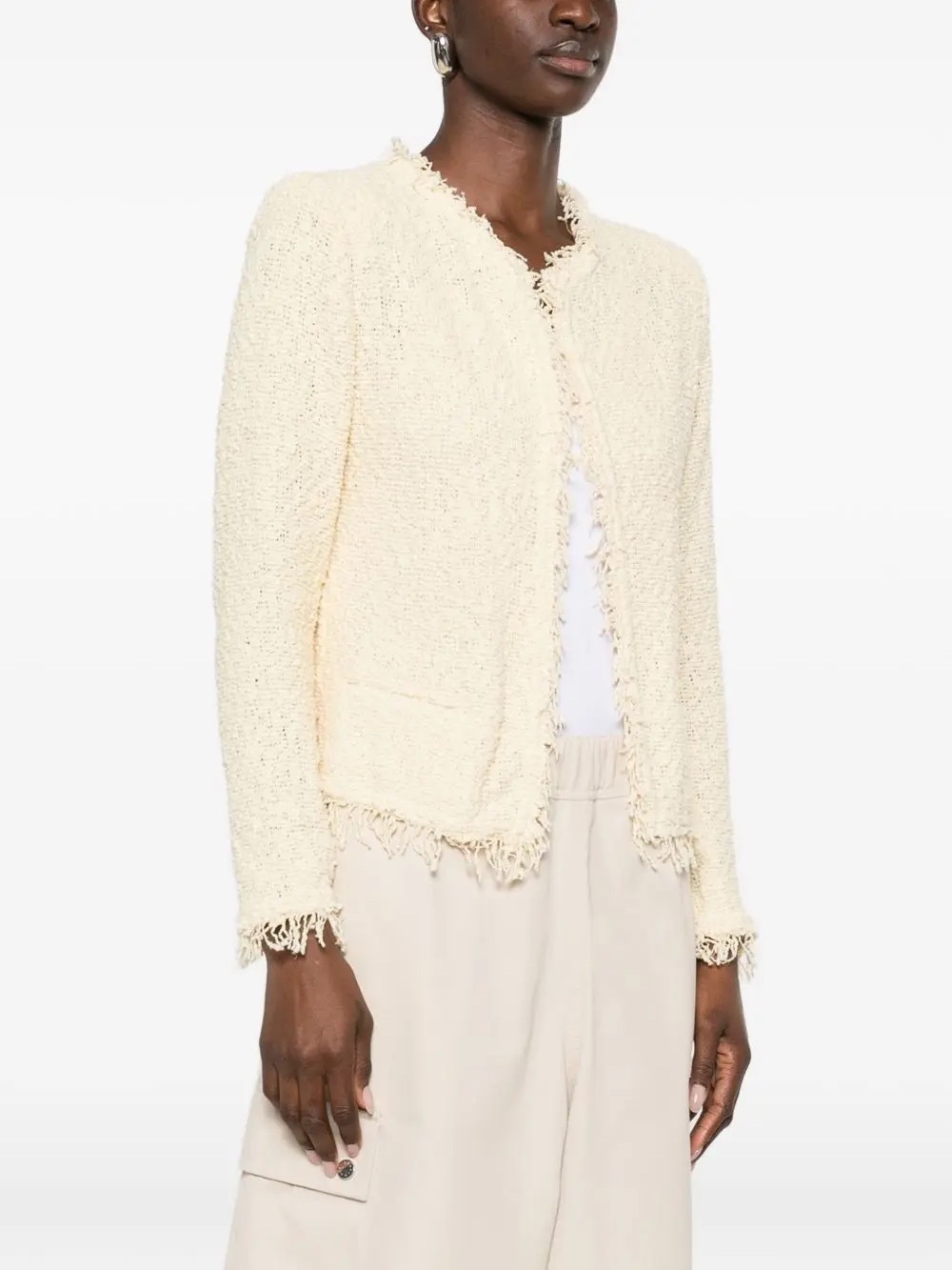 IRO Shavani Cream Fringe-Trim Tweed Blazer | Size 34